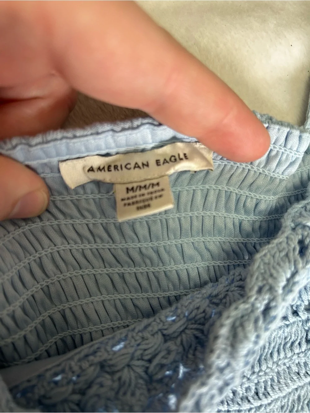 American Eagle size Medium Light Blue Cottagecore Crochet Peasant Boho Blouse